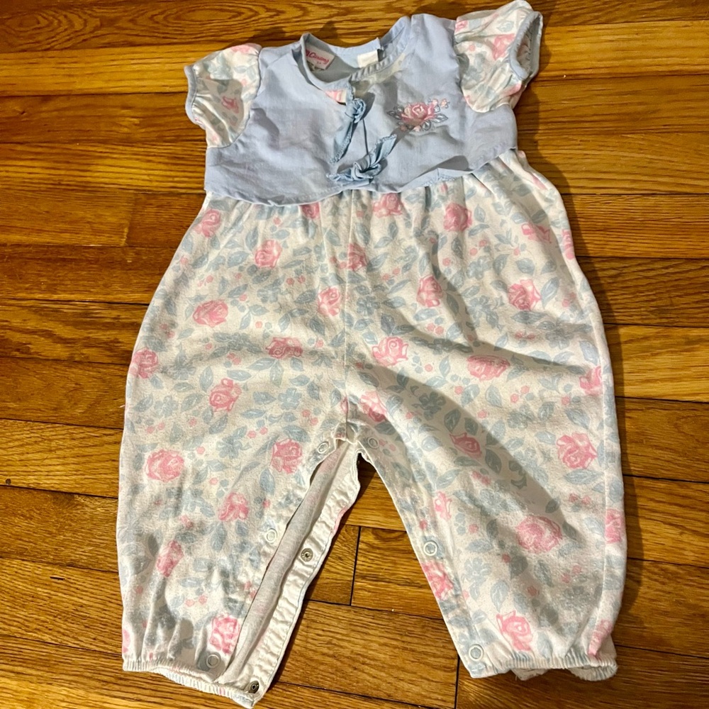 Vintage 80s Carter's Floral Romper Pink Blue White One Piece 18 months
